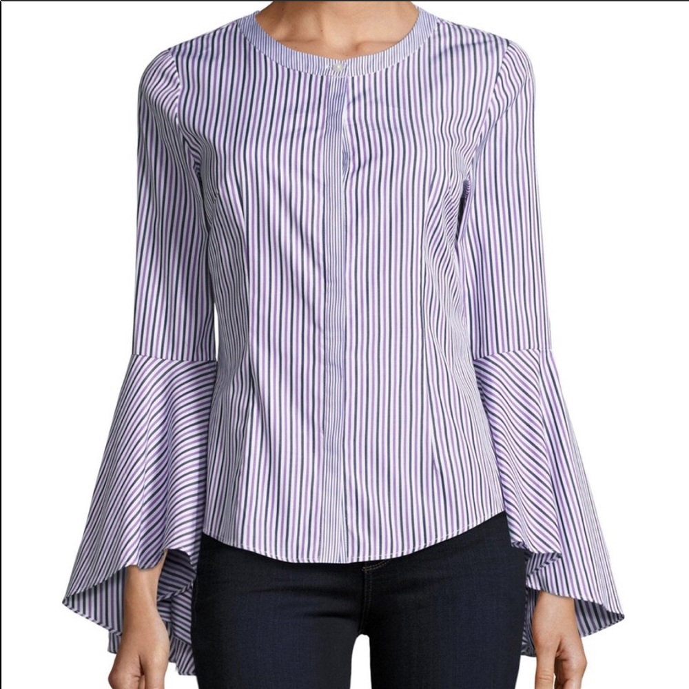 Milly Michelle Bell-Sleeve Striped Shirt